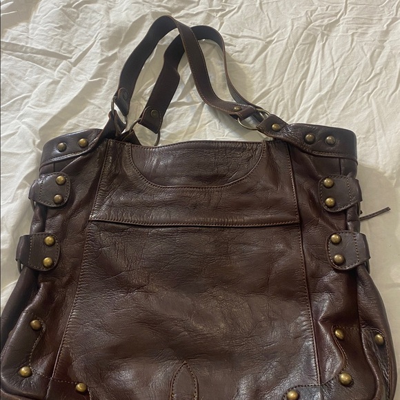 Vintage Rare Grand Sahara Brown Leather Boho  Moroccan Tote Bag - Picture 3 of 12